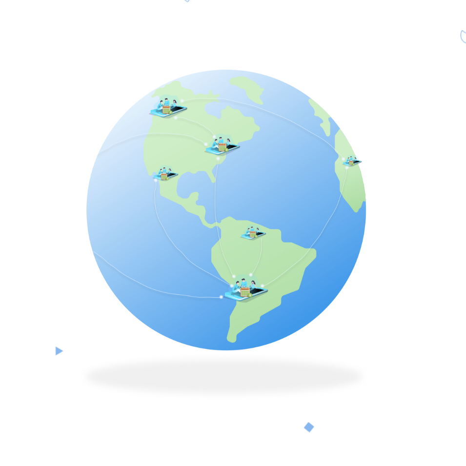 An image of a world globe where people are in different parts of the globe